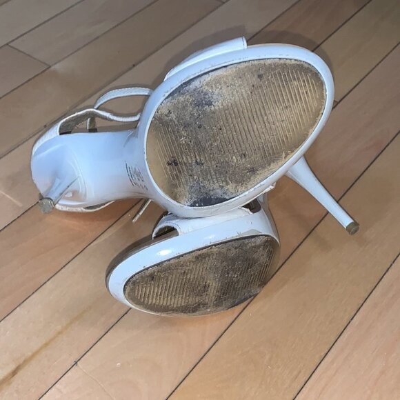 WHITE stiletto heels open toes ankle straps sandals size US 7 - Picture 6 of 11